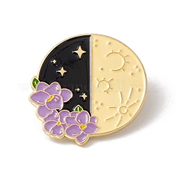 Mond mit Blumen-Emaille-Pin, Legierungsabzeichen für Rucksackkleidung, golden, Farbig, 30x28x1.5 mm, Stift: 1 mm