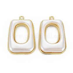 Crémaillère pendentifs en alliage placage, avec des perles d'imitation en plastique ABS galvanisées, trapèze, blanc, 35.5x24.5x8mm, Trou: 2mm