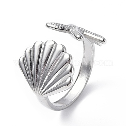 304 concha de acero inoxidable con anillo de puño abierto de estrella de mar para mujer, color acero inoxidable, diámetro interior: 18 mm