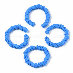 Anneau ouvert de corde de torsion d'argile de polymère, pour le bricolage fabrication de bijoux, Dodger bleu, 41~43x37~40x6.5~7.5mm