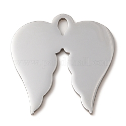 304 Stainless Steel Pendants, Laser Cut, Wings Charm, Stainless Steel Color, 26x25x1mm, Hole: 4x2mm