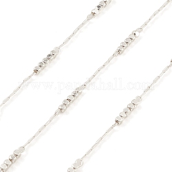 Büroklammerketten aus Messing, mit quadratischen Perlen, ungeschweißte, mit Spule, Silber, 2x0.7x0.2 mm, 8x1.5x1.5 mm