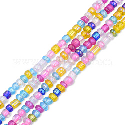 Chapelets de perles en verre transparente  , arc-en-ciel plaqué, plat rond, couleur mixte, 3.5~4.5x1.5~5mm, Trou: 1mm, Environ 139~144 pcs/chapelet, 15.94 pouce (40.5 cm)