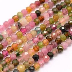 Chapelets de perles en tourmaline naturelle, AA grade, facette, ronde, 3mm, Trou: 0.5mm, Environ 132 pcs/chapelet, 15.7 pouce (40 cm)