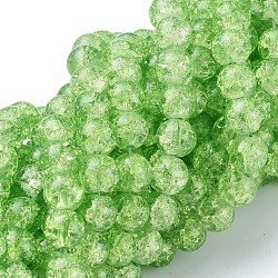 Fili di perline di vetro crepla, tondo, verde chiaro, 8mm, Foro: 1.3~1.6 mm, 31.4 pollice