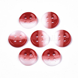 4-Hole Handmade Lampwork Sewing Buttons, Tri-colored, Flat Round, Red, 11.5x2.5mm, Hole: 1.2mm
