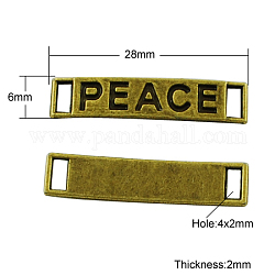 Tibetan Style Rectangle Carved Word Peace Message Links connectors, Cadmium Free & Nickel Free & Lead Free, Antique Bronze, 6x28x2mm, Hole: 2mm