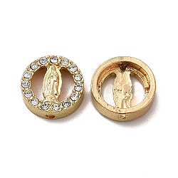 Abalorios de Diamante de imitación de la aleación, ronda plana con santo, dorado, 12x3.5mm, agujero: 1 mm