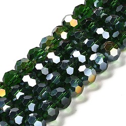 Abalorios de vidrio transparentes, facetados, redondo, verde mar, 10x8.5~9mm, agujero: 1.6 mm, aproximamente 67 pcs / cadena, 23.62'' (60 cm)