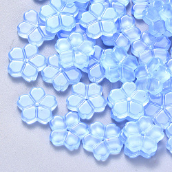 Transparente einseitig sprühlackierte Glasperlen, Blume, Licht Himmel blau, 11.5x12x2.5 mm, Bohrung: 1 mm