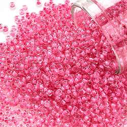 Toho perles de rocaille rondes, Perles de rocaille japonais, (1082) cristal de couleur intérieure / doublé rose vif, 11/0, 2.2mm, Trou: 0.8mm, environ 5555 pcs/50 g