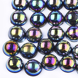 ABS Kunststoffimitation Perle Cabochons, ab Farbe plattiert, Halbrund, Schwarz, 10x5 mm, 2000 Stück / Beutel