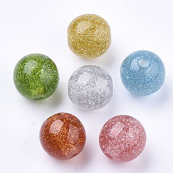Harz perlen, mit Glitzerpulver, Runde, Mischfarbe, 16 mm, Bohrung: 3 mm