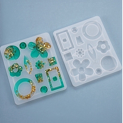 Diy cuelga los accesorios del pendiente moldes de silicona, para la fabricación de joyas de resina uv y resina epoxi, forma mixta, blanco, 117x99x7mm, tamaño interno: 15~45x14~45 mm, agujero: 1~2 mm