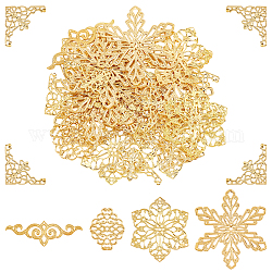 Maglie pandahall elite 5 style in filigrana di ferro, cavo, fiocco di neve/fiore/triangolo, oro, 22~55x30~65x0.5~1mm, 96pcs/scatola