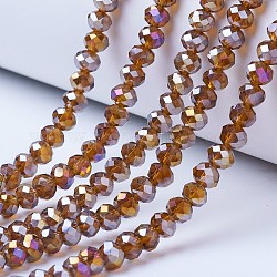 Chapelets de perles en verre électroplaqué, de couleur plaquée ab , facette, rondelle, selle marron, 8x6mm, Trou: 1mm, Environ 72 pcs/chapelet, 16.14 pouce (41 cm)