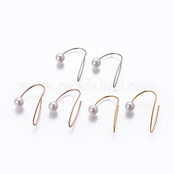(vente d'usine de fêtes de bijoux) 304 boucles d'oreilles pendantes en acier inoxydable, avec une perle d'imitation en plastique, couleur mixte, 34~35x20~22mm, pin: 1 mm