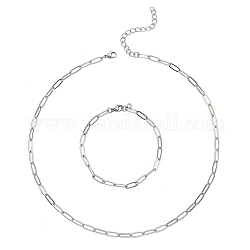 Ensembles de colliers et bracelets chaînes trombones en laiton, avec fermoirs en laiton et rallonge de chaîne en fer, platine, 17.13 pouce (43.5 cm), 7-5/8 pouce (19.5 cm)
