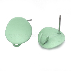 Accessoires de puces d'oreilles en fer peints au spray, avec épingles et boucle en acier, plat rond, aigue-marine, 13mm, Trou: 3mm, pin: 0.7 mm