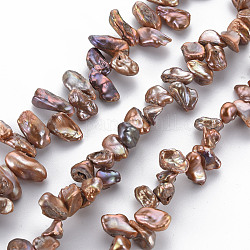 Chapelets de perles en Keshi naturel, perle de culture d'eau douce, teinte, pépites, saumon clair, 6~15x4~8x2~5mm, Trou: 0.5mm, Environ 80~84 pcs/chapelet, 14.96 pouce (38 cm)
