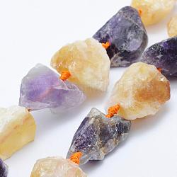 Rough Natural Amethyst and Citrine Beads Strands, Nuggets, 18~37x12~30mm, Hole: 2mm, about 16~17pcs/strand, 16.5 inch~17.3 inch(42~44cm)