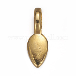 Tibetan Style Alloy Glue-on Flat Pad Bails, Leaf, Golden, Lead Free and Cadmium Free, 21x8x6mm, Hole: 6x4mm