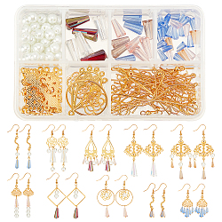 Sunnyclue 212 pièces kits de fabrication de boucles d'oreilles bricolage, y compris les perles de verre, Perles en verre nacré, anneaux de liaison en laiton et anneaux de saut et épingles et crochets de boucle d'oreille, liens et pendentifs en alliage, or