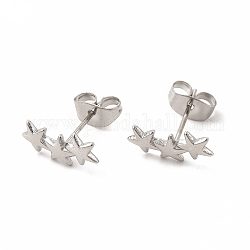304 Stainless Steel Star Stud Earrings for Women, Stainless Steel Color, 12.5x6mm, Pin: 0.7mm