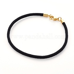 Création de bracelet en cordon de coton tressé, avec fermoirs en 304 acier inoxydable, or, noir, 8-5/8 pouce (21.8 cm), 3mm