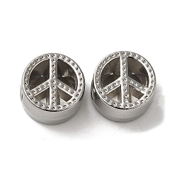 304 Stainless Steel Hollow Beads, Flat Round, Stainless Steel Color, 11x6.5mm, Hole: 3.8mm