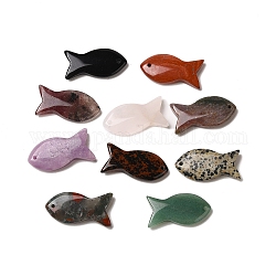 Colgantes de piedras preciosas naturales mezclados, charms de pescado, 19.5~20x38~40x6~7mm, agujero: 2~2.5 mm