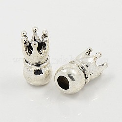 Alloy European Beads, Lead Free and Nickel Free, Crown, Antique Silver, about 10mm wide, 18mm long, hole: 5mm