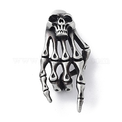 Tibetan Style Alloy Big Pendant, Frosted, Skeleton Hand with Skull Charm, Antique Silver, 55x23.5x15mm, Hole: 3.2mm