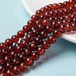 Chapelets de perles en verre craquelé peints à la bombe, ronde, selle marron, 8mm, Trou: 1.3~1.6mm, Environ 100 pcs/chapelet, 31.4 pouce