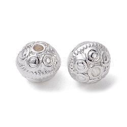 Séparateurs perles en alliage, Plaqué longue durée, forme ronde avec fleur, couleur d'argent, 8x7mm, Trou: 1.6mm