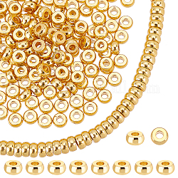 PandaHall 240pcs 18K Gold Disc Spcer Beads, 4mm Flat Round Beads Heishi Rondelle Beads Solid Brass Beads Metal Spacers for Heishi Clay Beads Summer Stackable Necklace Bracelet Jewellery Making