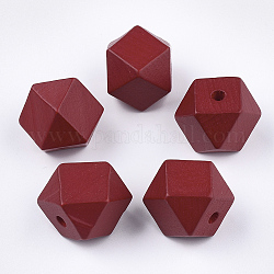 Cuentas de madera natural pintada, facetados, polígono, de color rojo oscuro, 15.5~16x14.5~15.5x15.5~16.5mm, agujero: 3 mm