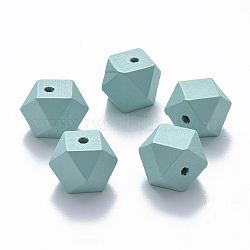 Painted Natural Wood Beads, Polygon, Pale Turquoise, 15.5x16x16mm, Hole: 3.5mm