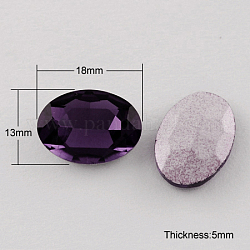 Diamante de imitación de cristal en punta, espalda plateada, facetados, oval, añil, 13x18x5mm