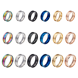 Unicraftale 18 pièces 6 couleurs anneau à noyau vierge 3 tailles anneau rainuré en acier inoxydable avec pochettes en velours anneau rond vierge pour incrustation bague fabrication de bijoux cadeau