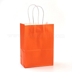 純色クラフト紙袋  ギフトバッグ  ショッピングバッグ  紙ひもハンドル付き  長方形  レッドオレンジ  33x26x12cm