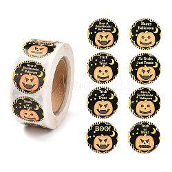 Самоклеющиеся бумажные подарочные наклейки на хэллоуин, плоские круглые с тыквой, чёрные, 2.5 см, о 500шт / рулон