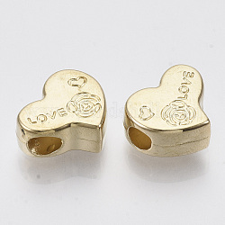 Valentine's Day Theme, CCB Plastic Beads, Carved Heart with Word Love, Light Gold, 7.5x15x6mm, Hole: 4mm, about 650pcs/500g