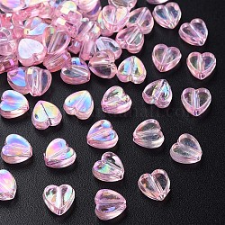 Perles en acrylique transparente, de couleur plaquée ab , cœur, perle rose, 7.5x8x3mm, Trou: 1.8mm