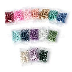 15 colori perle di vetro, perlato, tondo, colore misto, 8~9mm, Foro: 1 mm, 15 colori, su 30pcs / colore, 450 pc / set