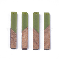 Grandes colgantes de resina y madera de nogal, Rectángulo, verde oliva, 51.5x7.5x3mm, agujero: 1.8 mm