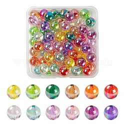 72pcs 12 couleurs perles acryliques transparentes, de couleur plaquée ab , ronde, couleur mixte, 16x15mm, Trou: 2.8mm