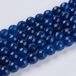 Natural Agate Beads Strand, Faceted, Dyed, Round, Marine Blue, 6mm, Hole: 1mm, about 62pcs/strand, 15 inch