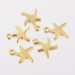304 charms in acciaio inox, stelle marine / stelle marine, vero placcato oro 18k, 11x9x0.8mm, Foro: 1 mm