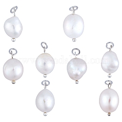 SUNNYCLUE Natural Cultured Freshwater Pearl Pendants, with Brass Findings, Platinum, Creamy White, 16x10~11mm, Hole: 3mm, 8pcs/box